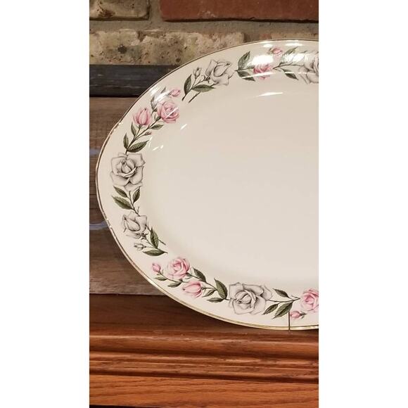 Vintage Homer Laughlin Minuet Large Oval Platter, Pink & Gray Rose Border - Picture 3 of 6